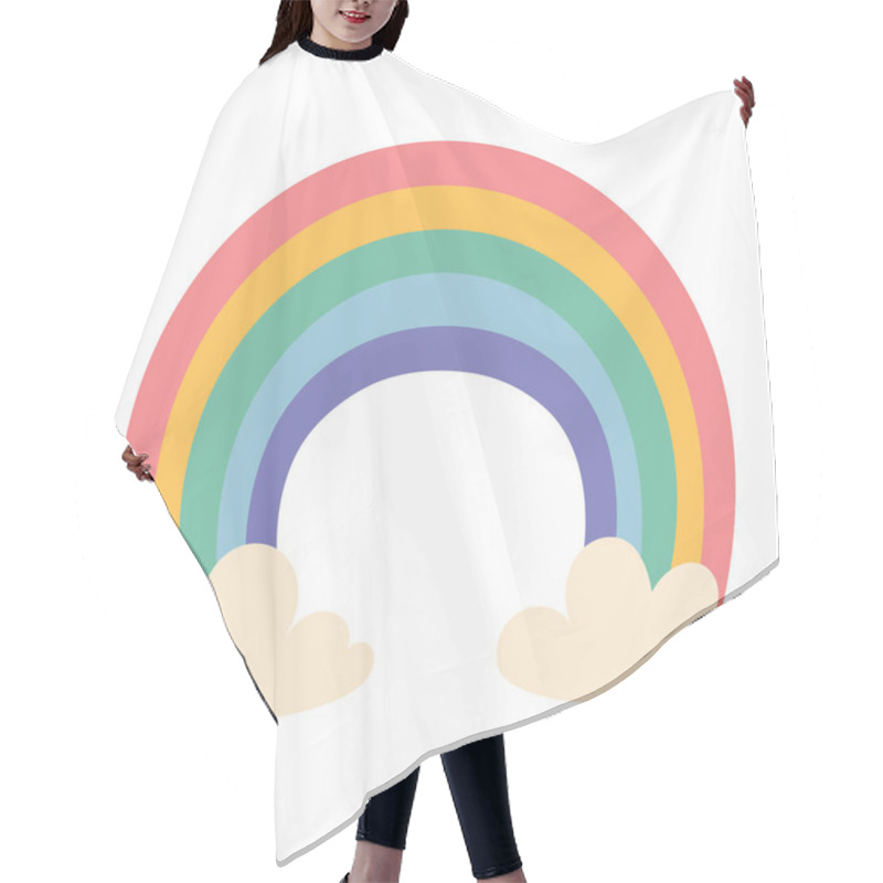 Personality  Cute Hand Drawn Rainbow With Fluffy Clouds On White Background Hair Cutting Cape