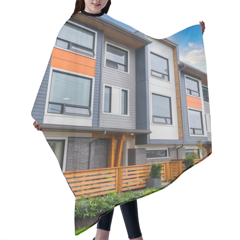 Personality  Brand New Townhouses For Sale. Row Of New Townhomes On Blue Sky Background. Hair Cutting Cape