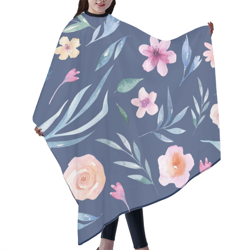 Personality  Floral Pattern With Pink Flowers And Green Leaves In Boho Style Hair Cutting Cape