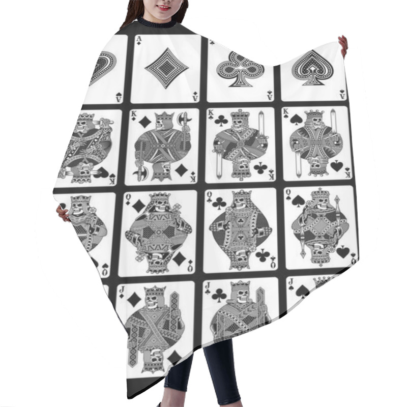 Personality  Skull Playing Cards Set In Black And White Hair Cutting Cape