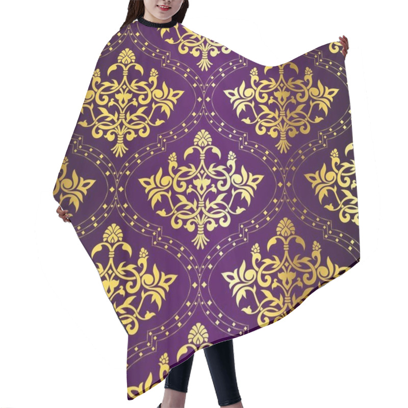 Personality  Gold-on-Purple Seamless Indian Floral Pattern Hair Cutting Cape