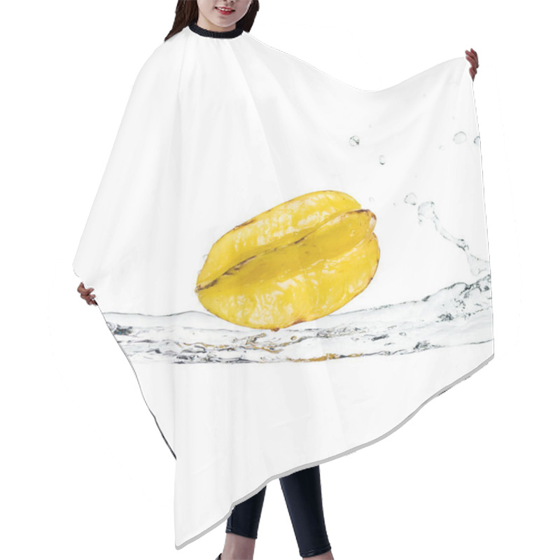 Personality  Whole Ripe Exotic Star Fruit On Water Stream Isolated On White Hair Cutting Cape