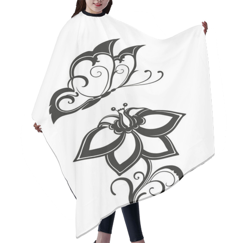 Personality  Silhouette Of Decorative Butterfly And Flower Hair Cutting Cape