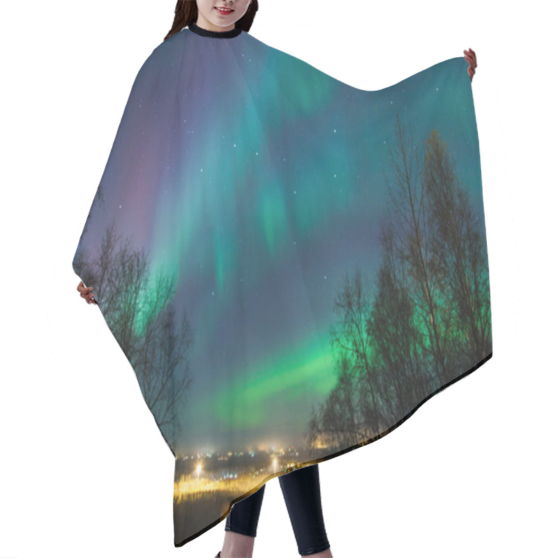 Personality  Northern Lights Over City Hair Cutting Cape