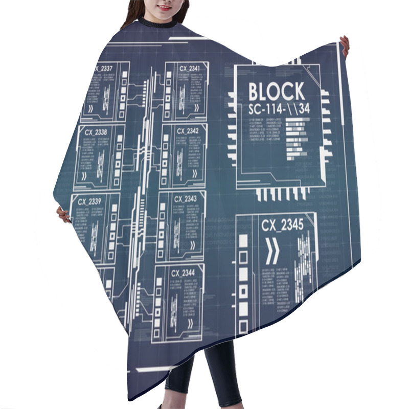 Personality  Futuristic Virtual Graphic User Interface Hair Cutting Cape