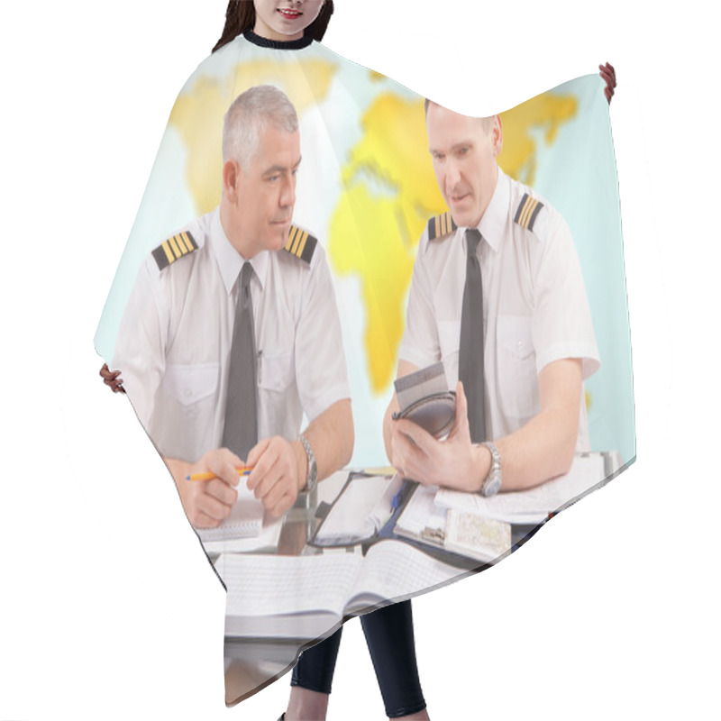 Personality  Airline Pilots Filling In Papers In ARO Hair Cutting Cape