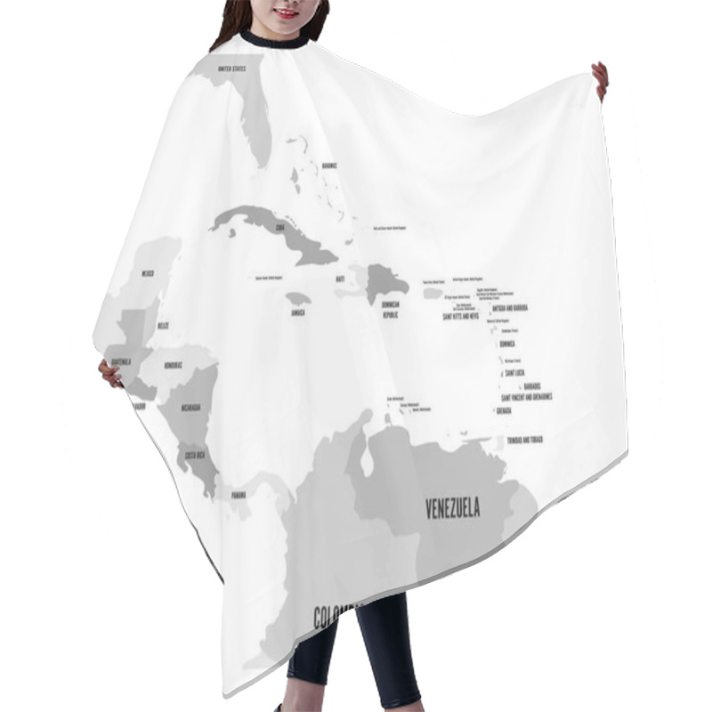 Personality  Central America And Carribean States Political Map In Four Shades Of Grey With Black Country Names Labels. Simple Flat Vector Illustration Hair Cutting Cape