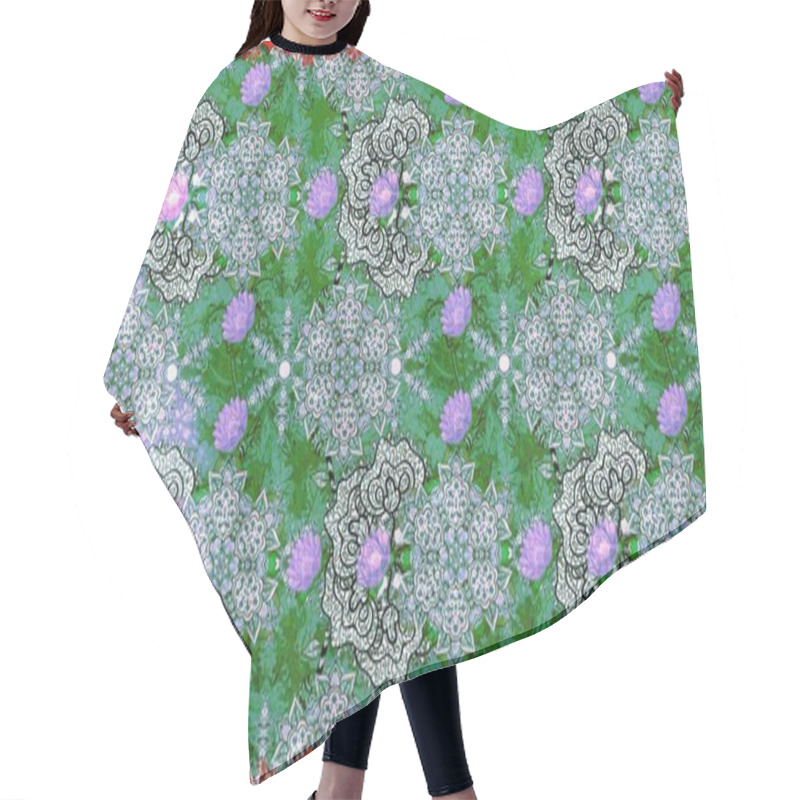 Personality  Raster Floral Pattern In Doodle Style With Flowers. Flowers On Green Colors. Gentle, Summer Floral Background. Hair Cutting Cape