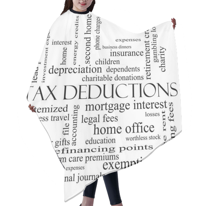 Personality  Tax Deductions Word Cloud Concept In Black And White Hair Cutting Cape