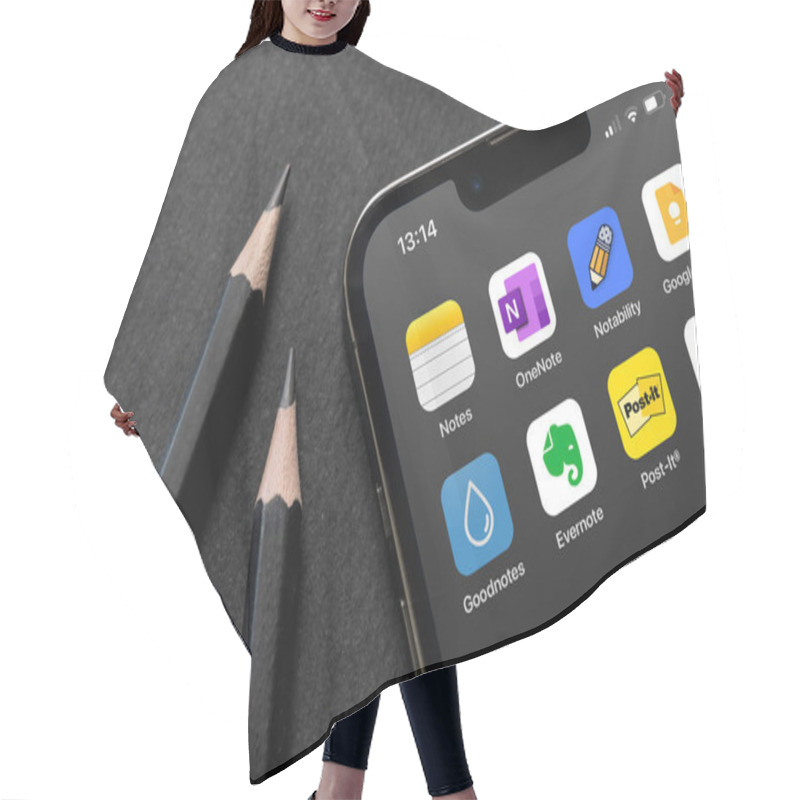 Personality  Antalya, Turkey - June 5, 2024: Apple Notes, Craft, Post-it, Evernote, Goodnotes, Onenote, Google Keep, Notability Application Icons On The IPhone Screen Hair Cutting Cape