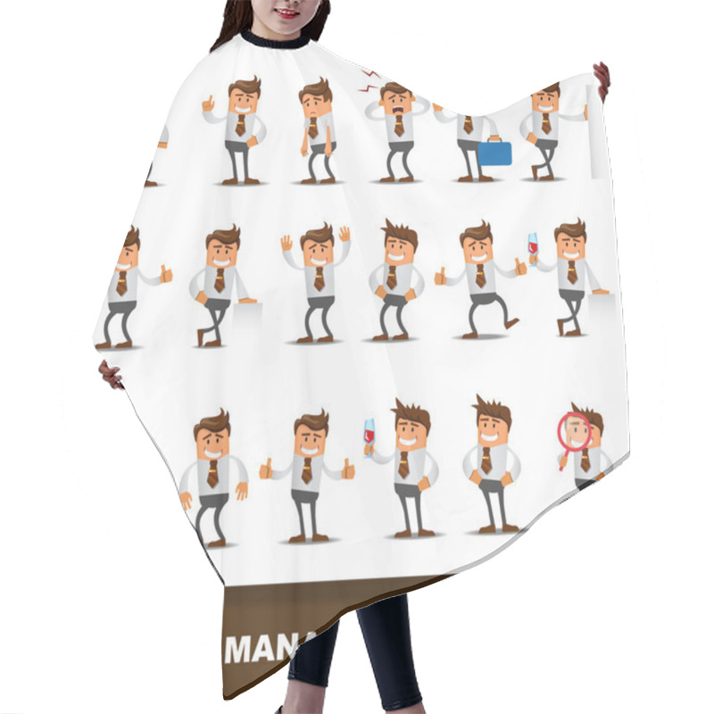 Personality  Set Of Happy Office Man Hair Cutting Cape