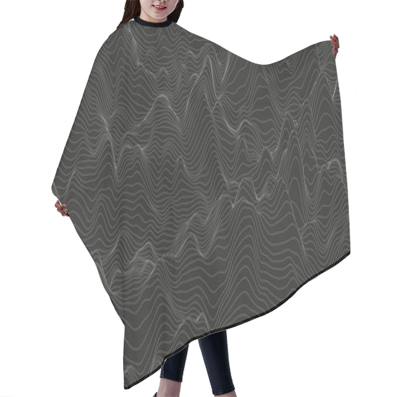 Personality  Abstract Background With Distorted Line Shapes On A Black Background. Monochrome Sound Line Waves Hair Cutting Cape