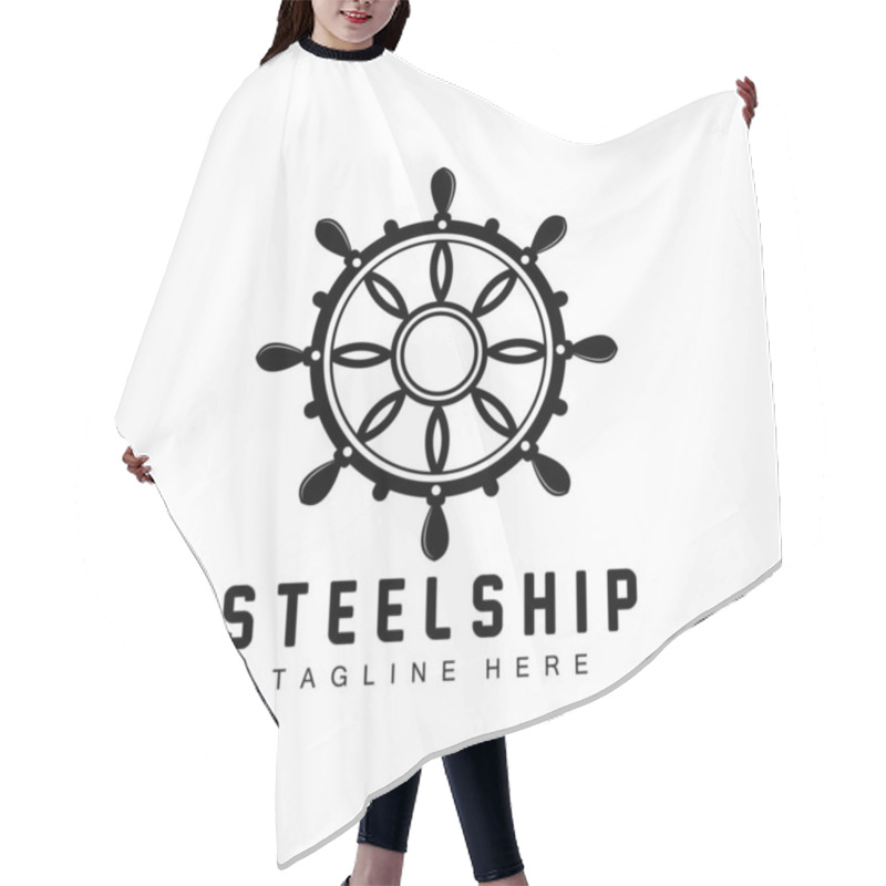 Personality  Ship Steering Logo, Ocean Icons Ship Steering Vector With Ocean Waves, Sailboat Anchor And Rope, Company Brand Sailing Design Hair Cutting Cape