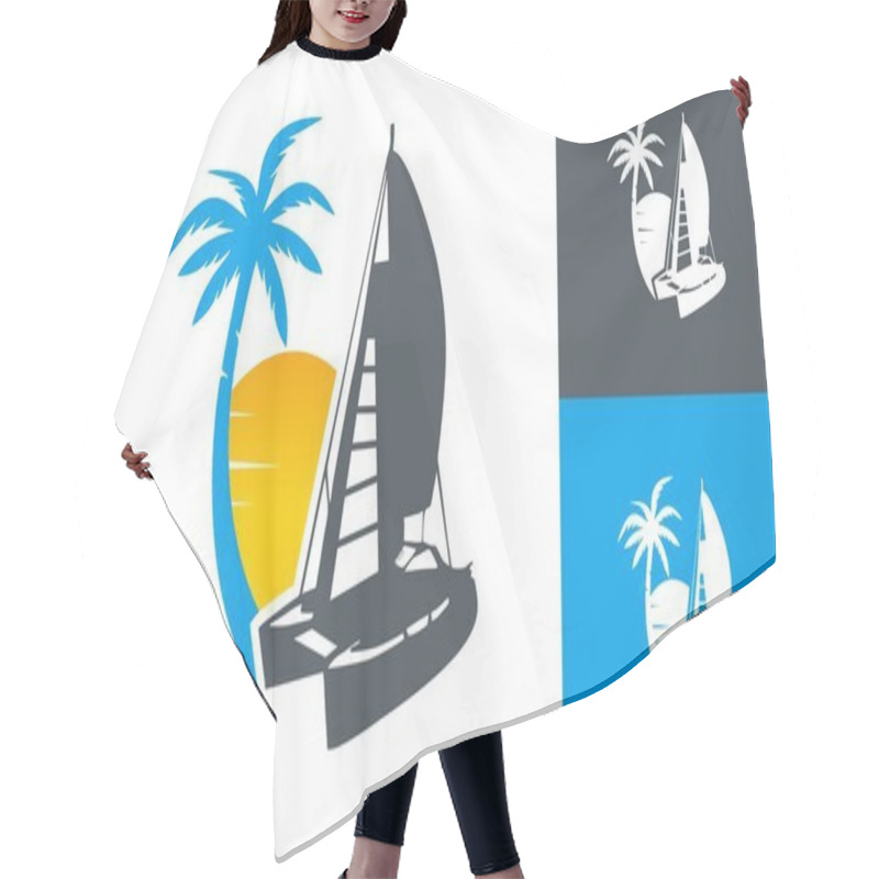 Personality  Island And Ship Travel Logo Set Icon Hair Cutting Cape