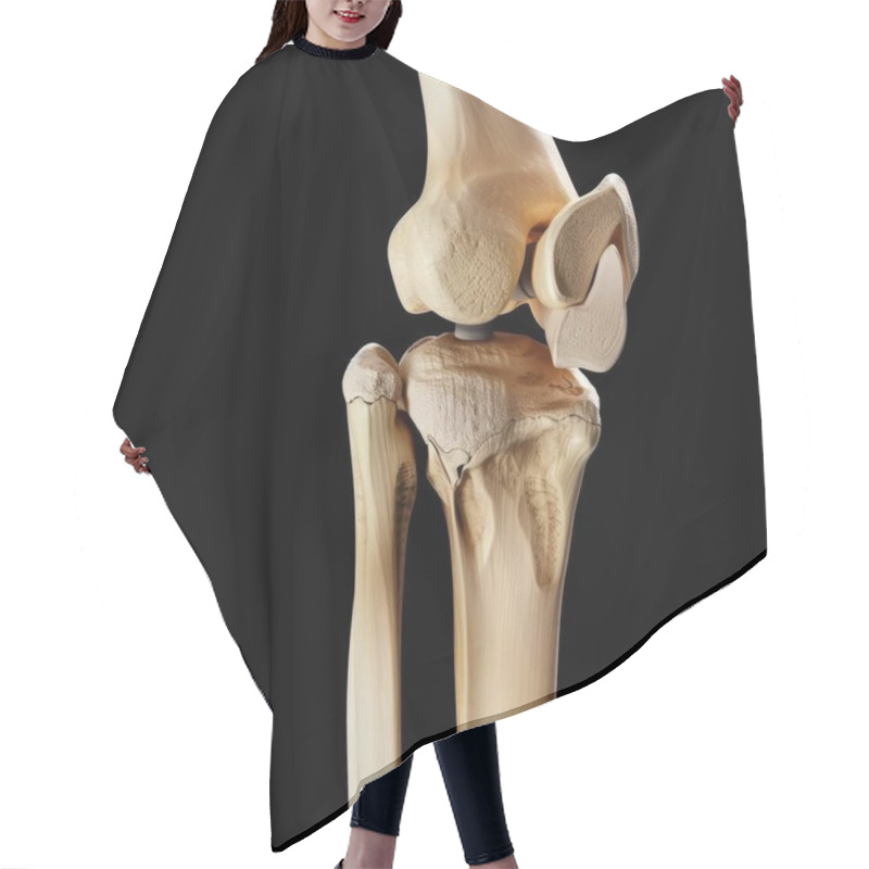 Personality  Detailed Anatomical Model Of A Human Knee Joint Showcasing Its Structure And Functionality Against A Dark Background. Hair Cutting Cape