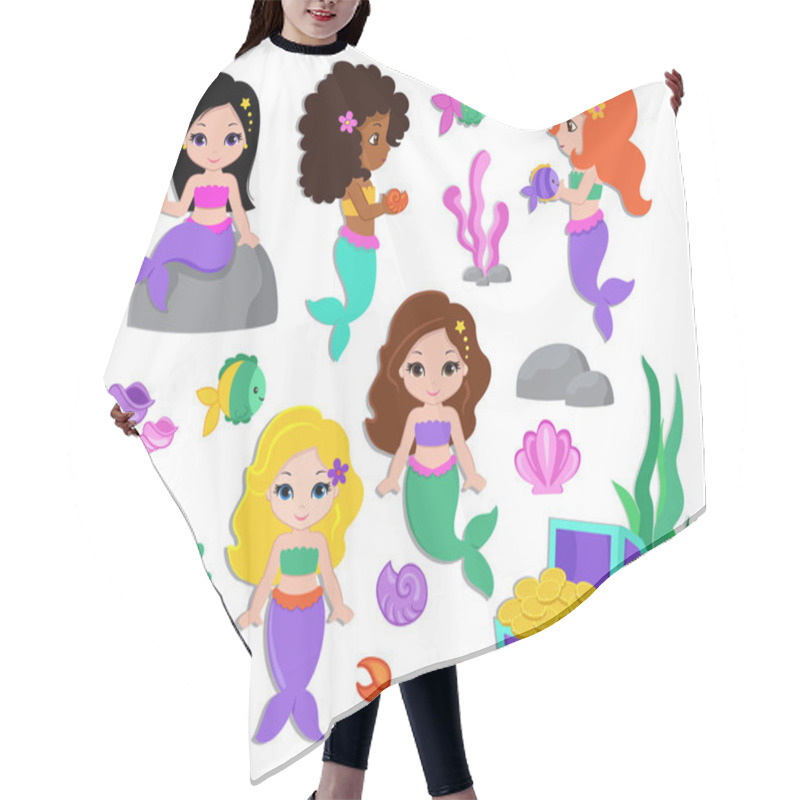 Personality  Collection Of A Cute Little Mermaids. Vector Illustration. Hair Cutting Cape