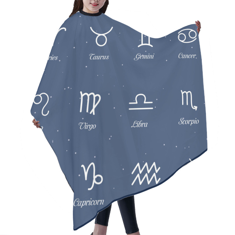 Personality  Icons Of Zodiac Signs On The Night Sky Hair Cutting Cape