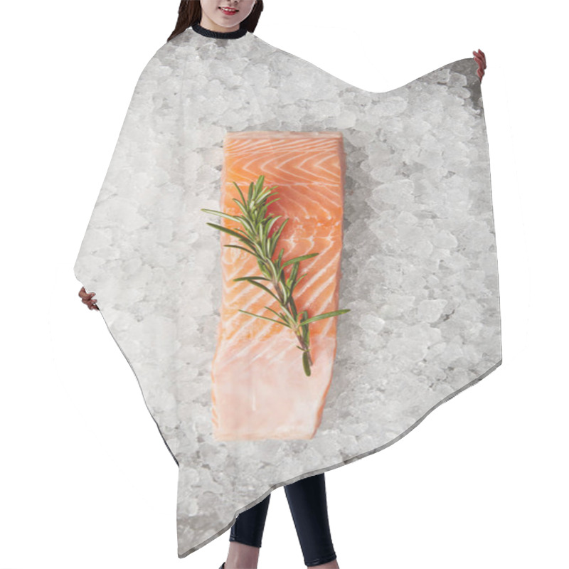 Personality  Top View Of Slice Of Red Fish With Rosemary Branch On Crushed Ice Hair Cutting Cape