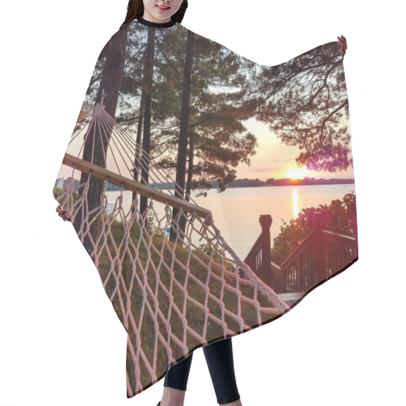 Personality  Hammock By The Lake With Summer Sunet Landscape Hair Cutting Cape