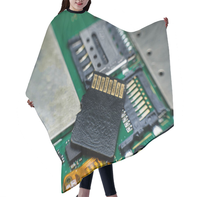 Personality  Micro Sd Card Slot Inside Electronic Circuit Board Smart Phone. Disassembled Cell Phone Parts. Hair Cutting Cape