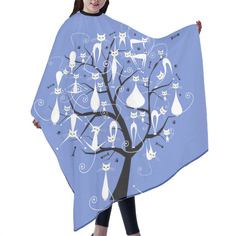 Personality  White Cats On Tree Branches, Silhouette For Your Design Hair Cutting Cape