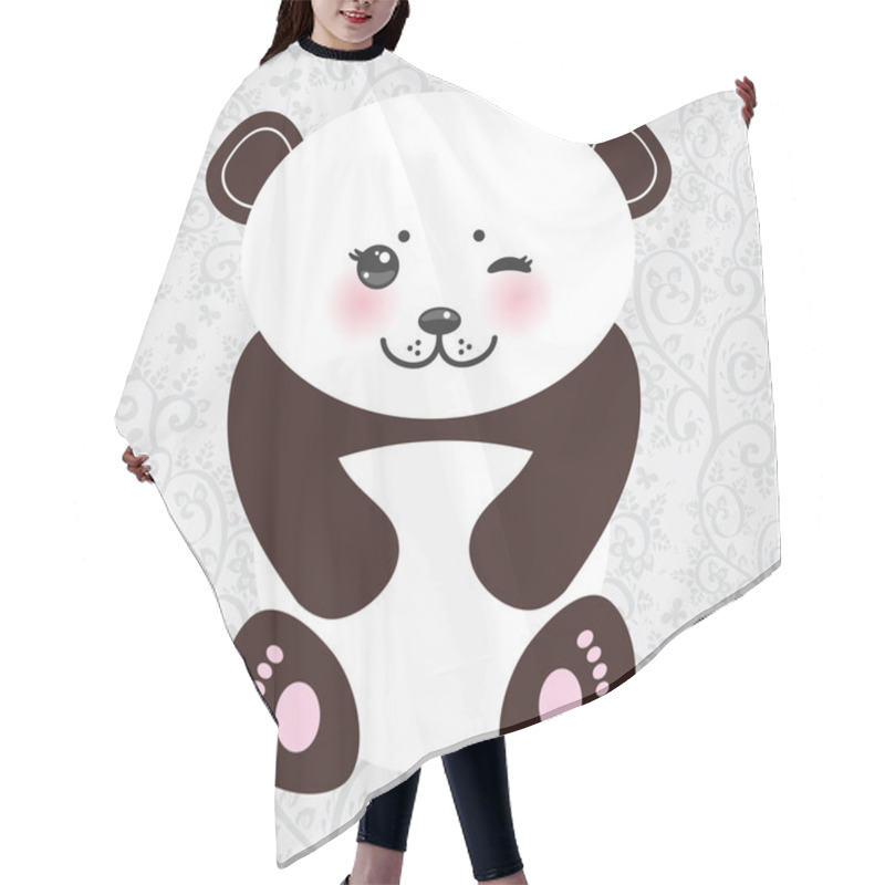 Personality  Kawaii Funny Panda White Muzzle With Pink Cheeks And Winking Black Eyes. Vector Hair Cutting Cape