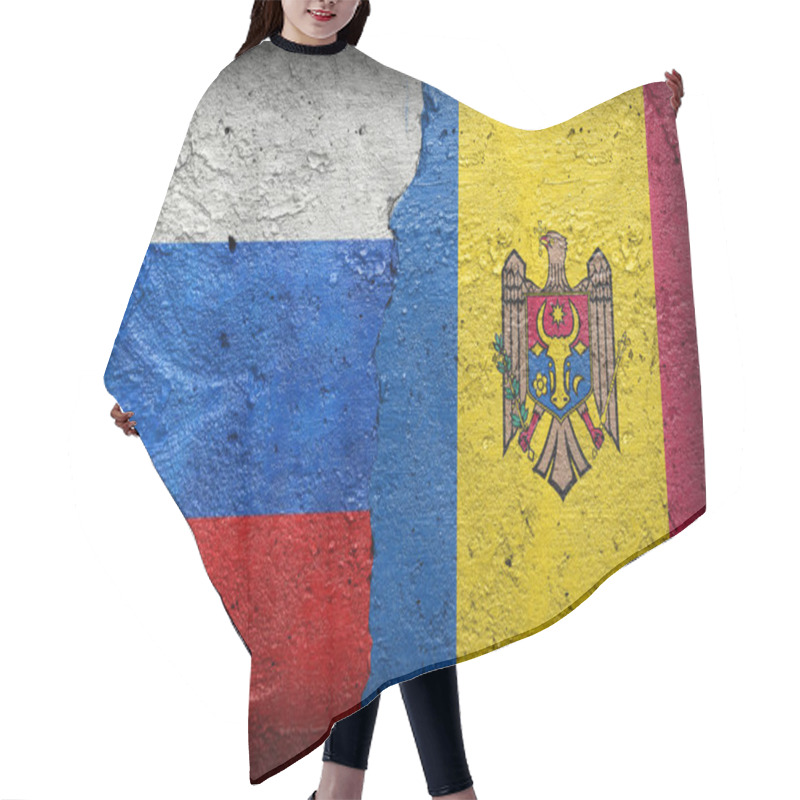 Personality  Russia And Moldova Flags  - Cracked Concrete Wall Painted With A Russian Federation Flag On The Left And A Moldovan Flag On The Right Hair Cutting Cape