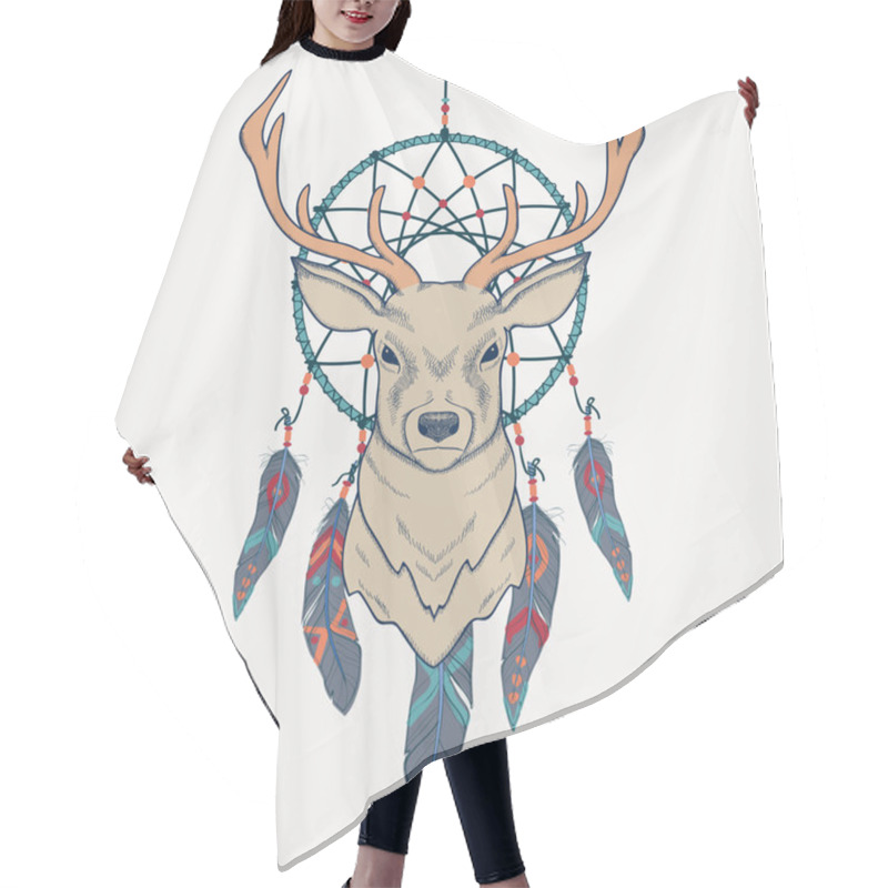 Personality  Vector Illustration With Deer And Dream Catcher Hair Cutting Cape