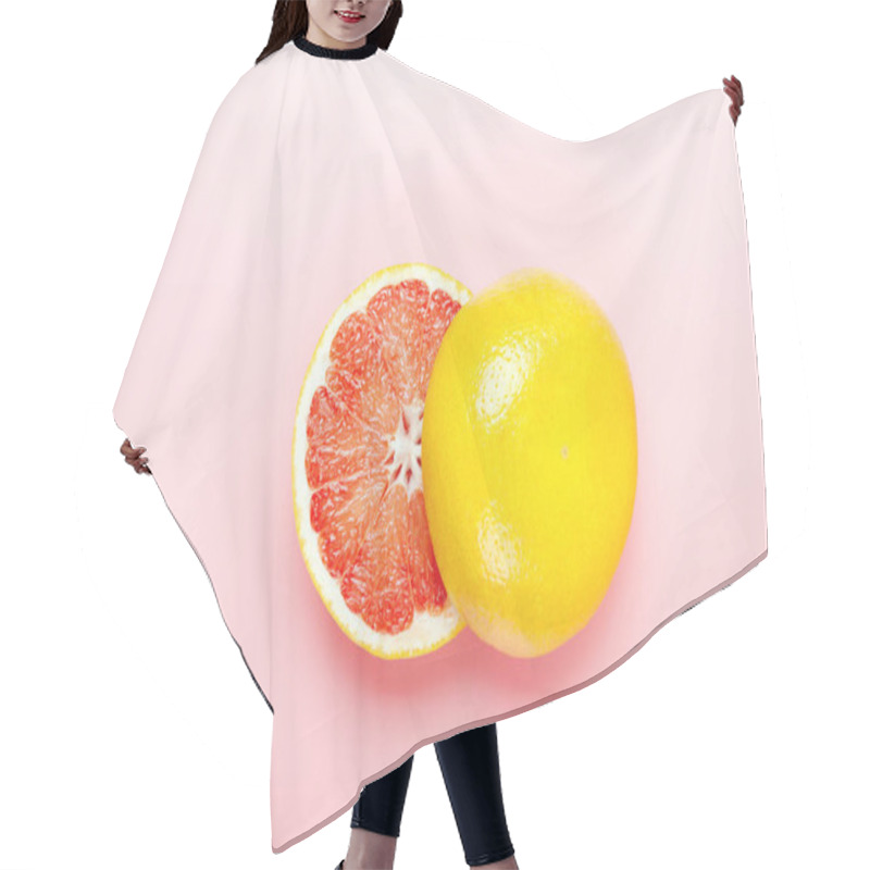 Personality  Halved Grapefruit On A Pink Background. Refreshing Summer Tropical Fruit. Minimal Composition. Top View, Flat Lay Hair Cutting Cape