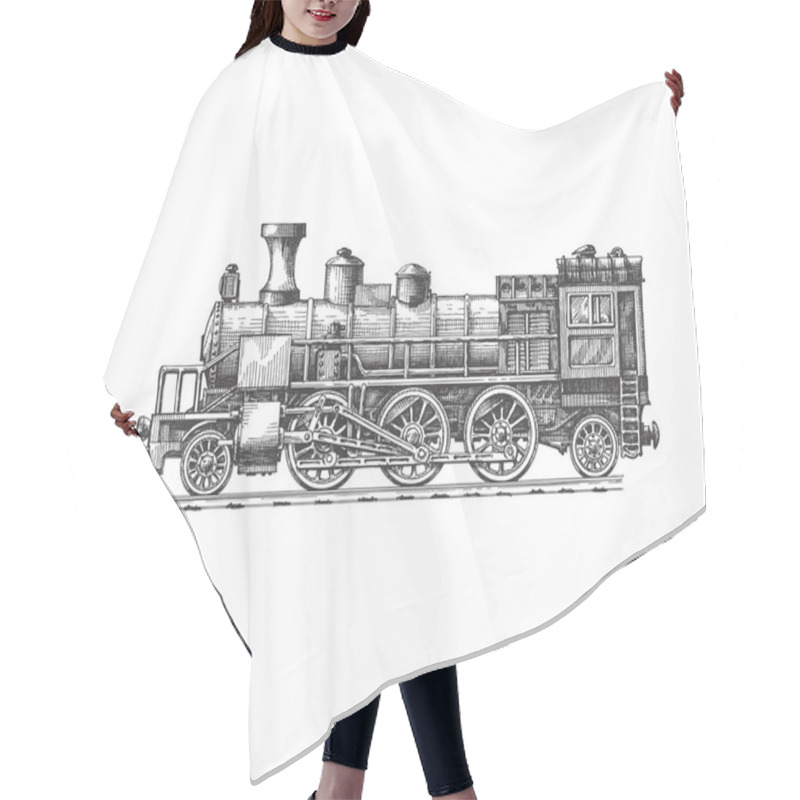 Personality  Steam Locomotive. Vector Format Hair Cutting Cape