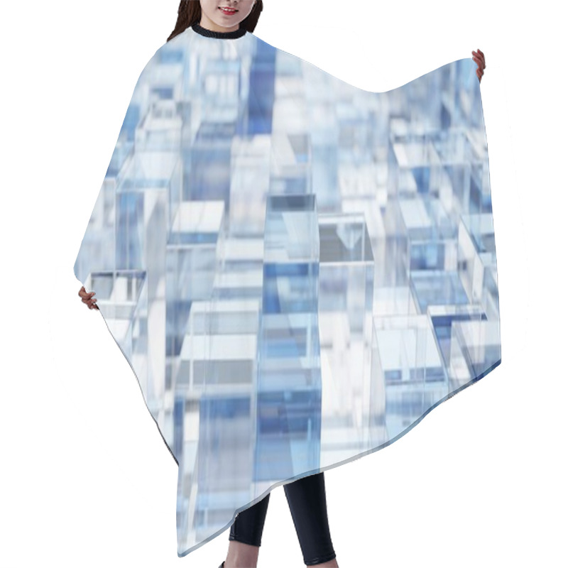 Personality  Heap Of Randomly Shifted Blue Transparent Glass Cubes, Modern Technology, Science Or Business Background, 3d Illustration, Selective Focus Hair Cutting Cape