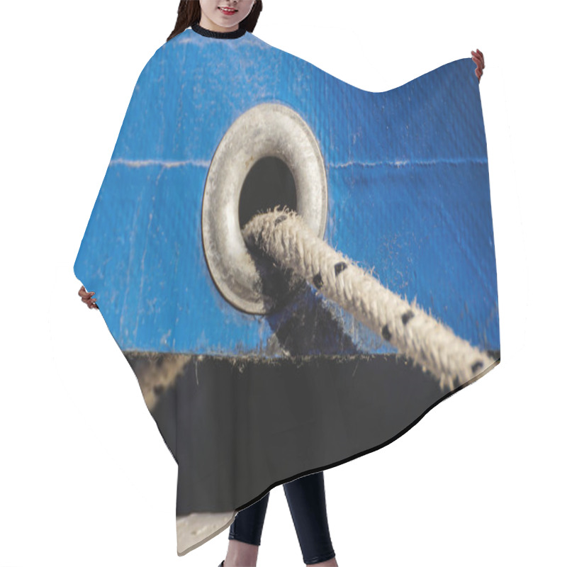 Personality  Old Rusty Eyelets On An Aged Blue Coated Plastic Canvas Hair Cutting Cape