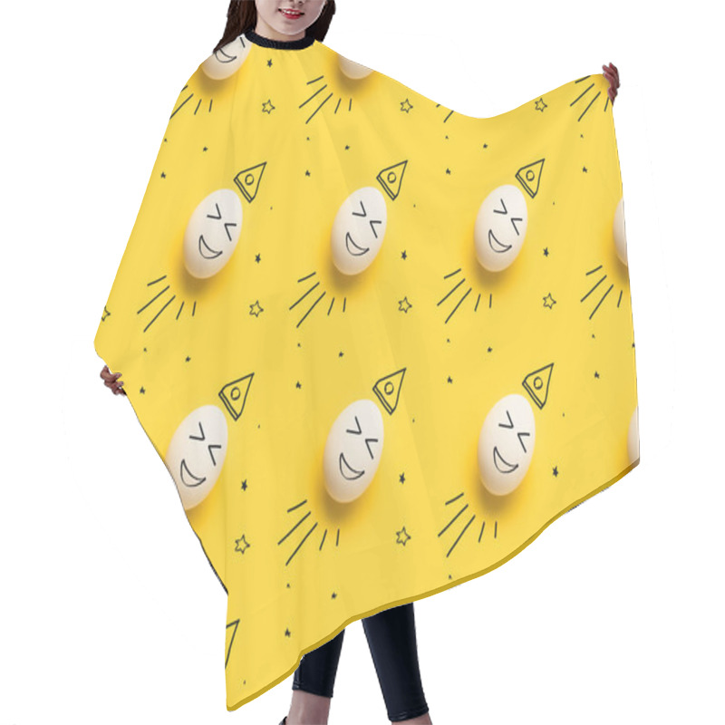 Personality  Painted Eggs With Smiling Faces  Hair Cutting Cape