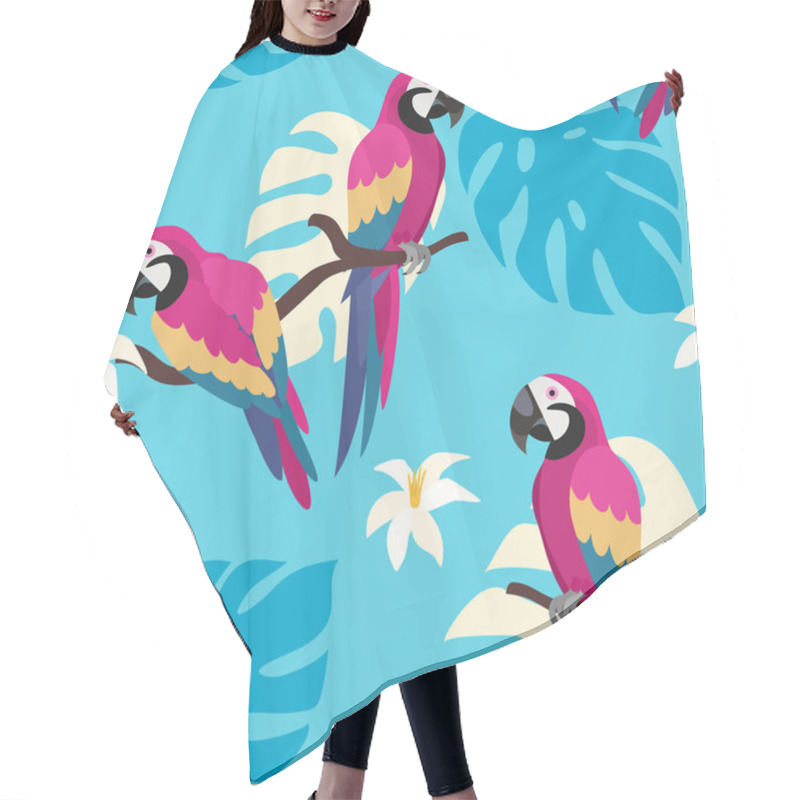 Personality  Trendy Pattern With Parrots And Tropical Leaves. Vector Seamless Texture.  Hair Cutting Cape