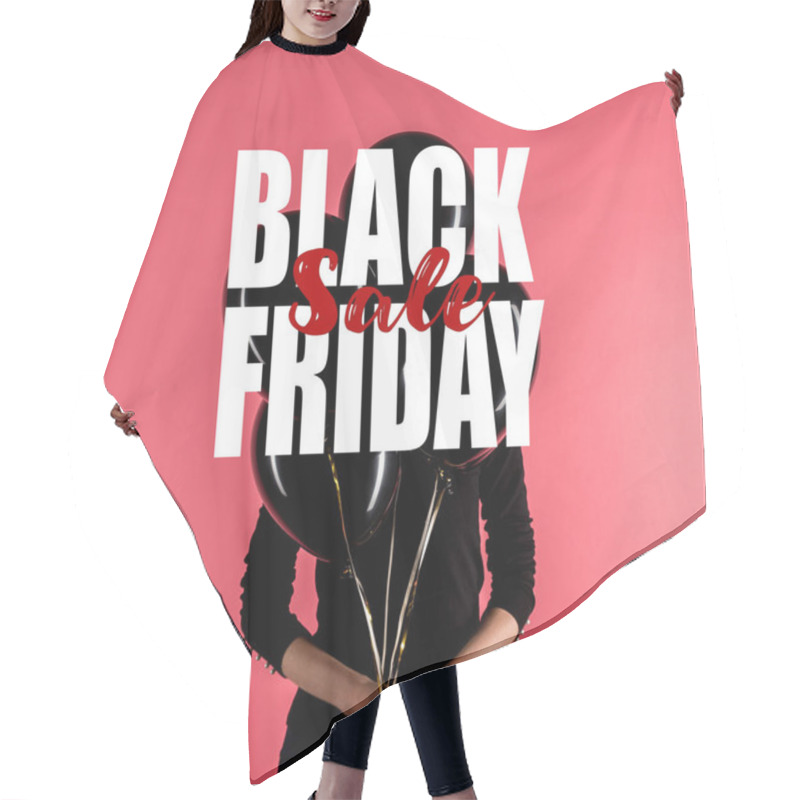 Personality  Woman Holding Black Balloons Hair Cutting Cape