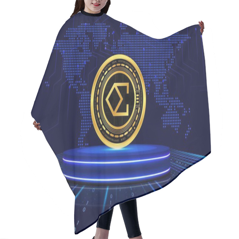 Personality  Ethena ENA Virtual Currency Image In The Digital Background. 3d Illustrations. Hair Cutting Cape