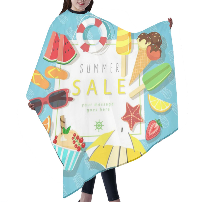 Personality  Sammer Sale Banner, Marine Style, Fruit, Ice Cream. Hair Cutting Cape