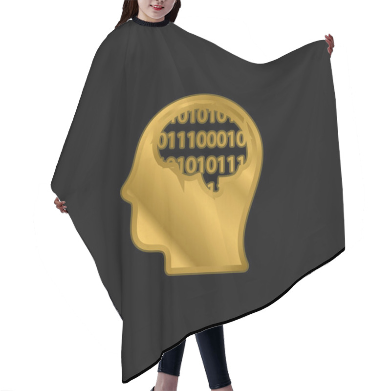 Personality  Binary Thinking Gold Plated Metalic Icon Or Logo Vector Hair Cutting Cape