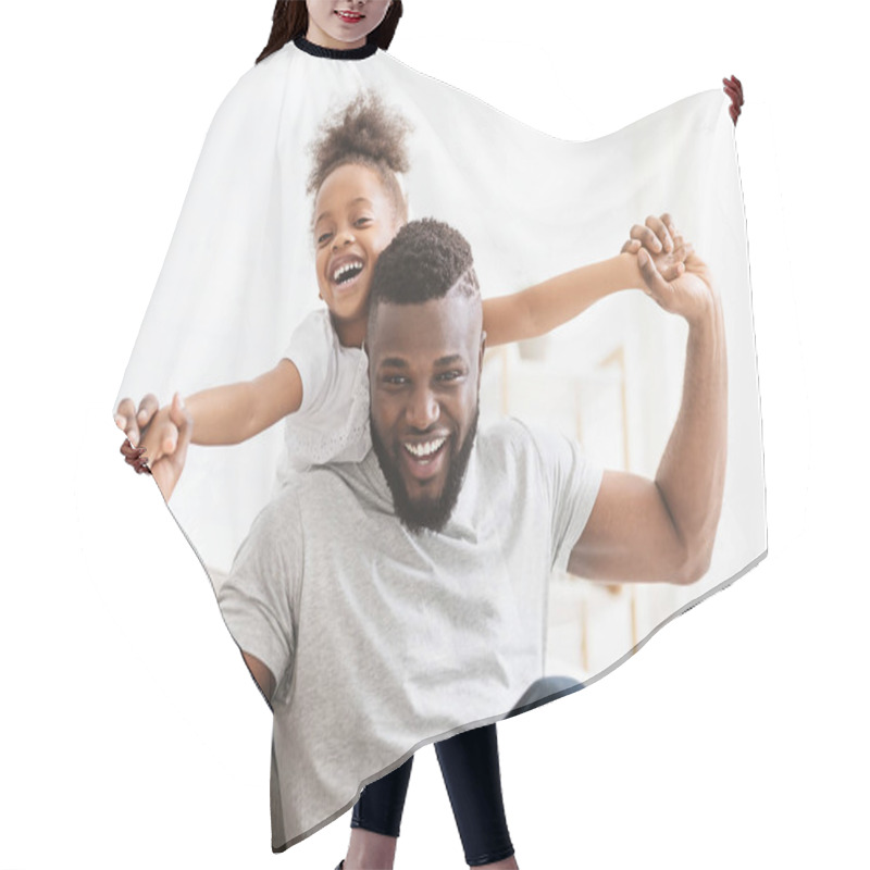 Personality  African American Man Playing With His Little Daughter Hair Cutting Cape