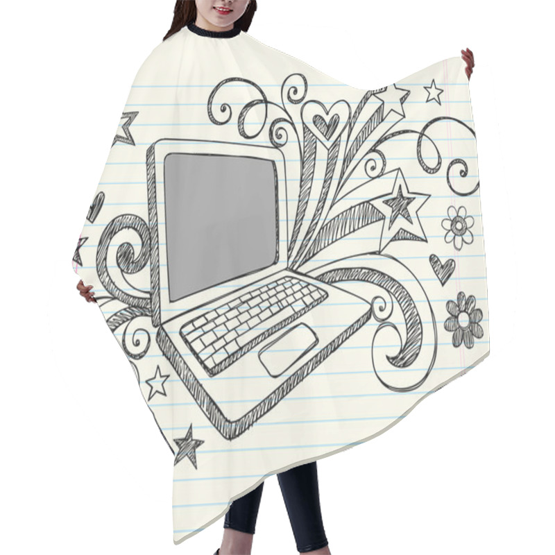 Personality  Laptop Computer Sketchy Doodles Hair Cutting Cape