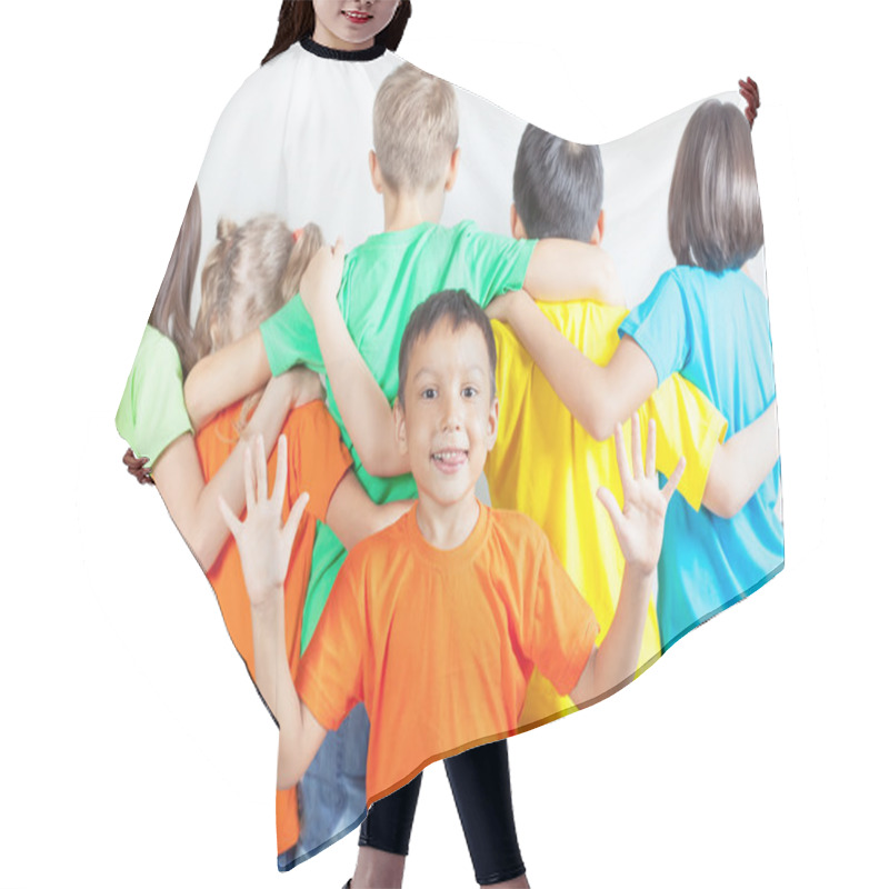 Personality  Group Of Friendly Childrens Like A Team Together Hair Cutting Cape