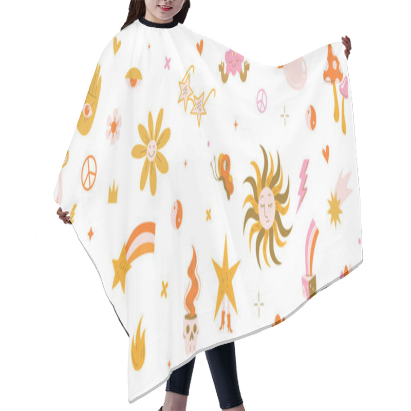 Personality  Retro Psychedelic Stickers With Flowers, Mushrooms Hair Cutting Cape