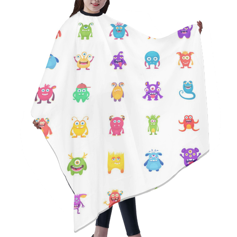 Personality  Funny Monsters Flat Vector Icons  Hair Cutting Cape