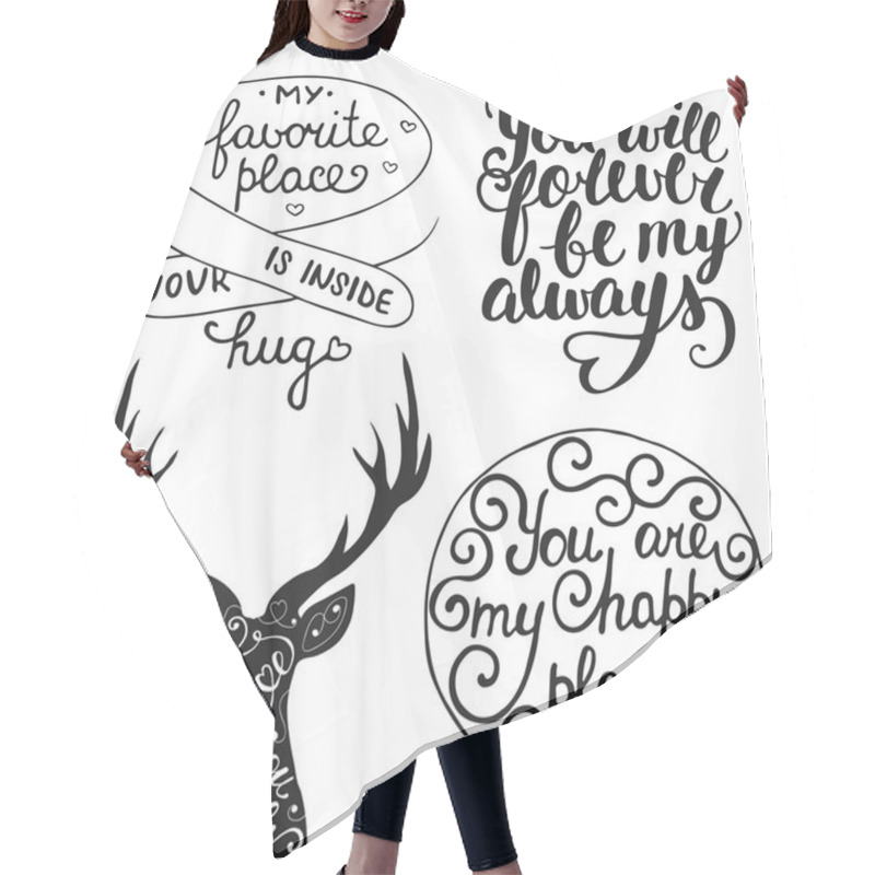 Personality  Vector Set Of Hand Drawn Unique Typography Design Element For Romantic Greeting Cards Hair Cutting Cape