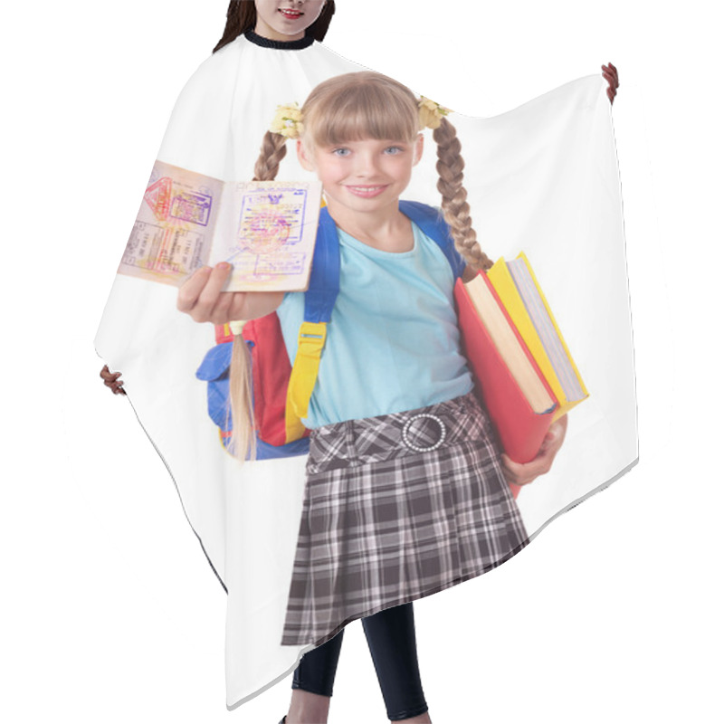 Personality  Child With Pile Of Books. Hair Cutting Cape