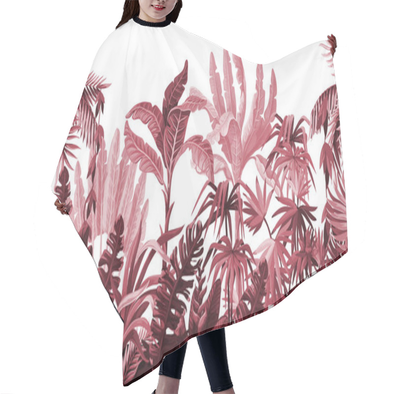 Personality  Seamless Border With Jungle Trees In Monochrome Style. Hair Cutting Cape