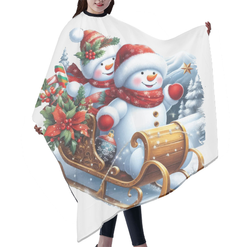 Personality  Snowman On A Sleigh Ride Vector File, Christmas Scene, Santa, Christmas Holiday, Vector Illustration File Hair Cutting Cape