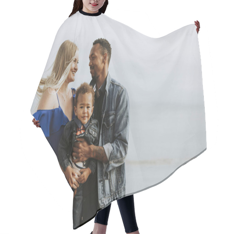 Personality  Happy Family At A Beach Hair Cutting Cape