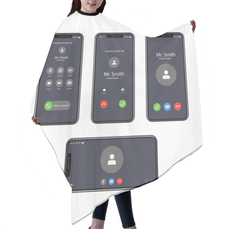 Personality  Vector Illustration Of A Smart Phone Call Interface Screen. Suitable For Design Elements From The Layout Design Concept Of Video Calls. Smart Phone User Interface Concept For Video Calling. Hair Cutting Cape