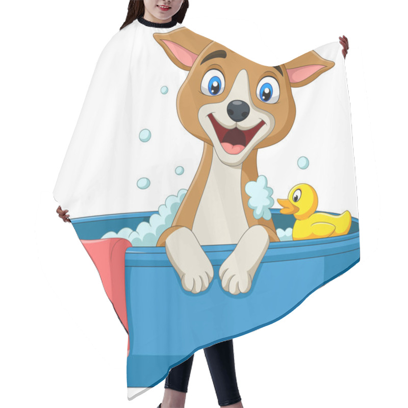 Personality  Vector Illustration Of Cartoon Dog Having A Bath Hair Cutting Cape